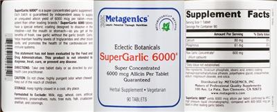 Photo of the Metagenics SuperGarlic 6000 label