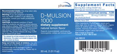 Photo of the Pharmax D-Mulsion 1000 Natural Lemon Flavor label