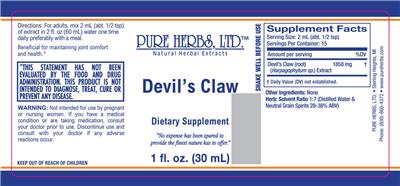 Photo of the Pure Herbs Devil's Claw label