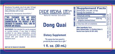 Photo of the Pure Herbs Dong Quai label