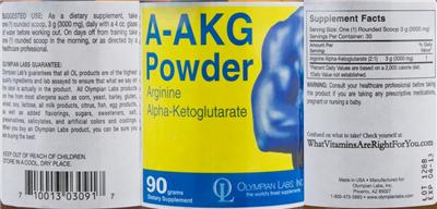 Photo of the OL Olympian Labs A-AKG Powder Arginine Alpha-Ketoglutarate label