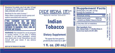 Photo of the Pure Herbs Indian Tobacco label