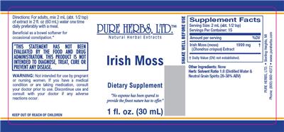 Photo of the Pure Herbs Irish Moss label