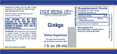 Photo of the Pure Herbs Ginkgo label
