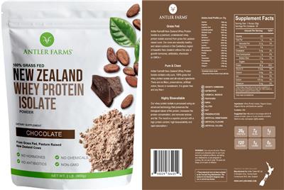 Photo of the Antler Farms New Zealand Whey Protein Isolate Chocolate label