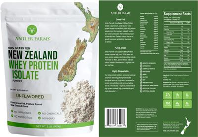 Photo of the Antler Farms New Zealand Whey Protein Isolate Unflavored label