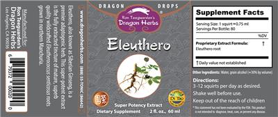 Photo of the Ron Teeguarden's Dragon Herbs Eleuthero label