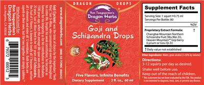 Photo of the Ron Teeguarden's Dragon Herbs Goji and Schizandra Drops label