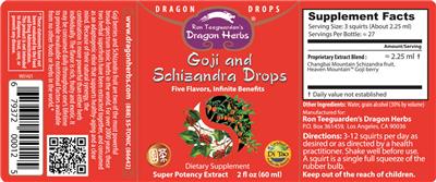 Photo of the Ron Teeguarden's Dragon Herbs Goji and Schizandra Drops label