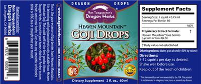 Photo of the Ron Teeguarden's Dragon Herbs Heaven Mountain Goji Drops label