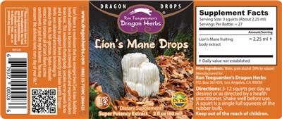 Photo of the Ron Teeguarden's Dragon Herbs Lion's Mane Drops label