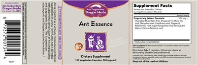 Photo of the Ron Teeguarden's Dragon Herbs Ant Essence label
