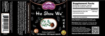Photo of the Ron Teeguarden's Dragon Herbs He Shou Wu label
