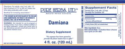 Photo of the Pure Herbs Damiana label