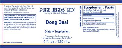 Photo of the Pure Herbs Dong Quai label