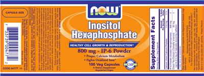 Photo of the NOW Inositol Hexaphosphate 800 mg label