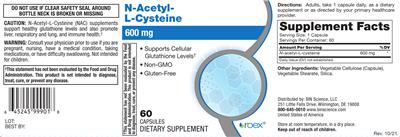 Photo of the Roex N-Acetyl-L-Cysteine 600 mg label