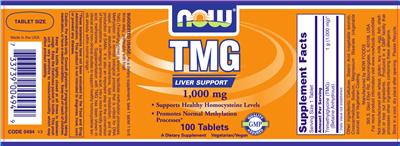 Photo of the NOW TMG 1,000 mg label