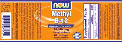 Photo of the NOW Methyl B-12 10,000 mcg label