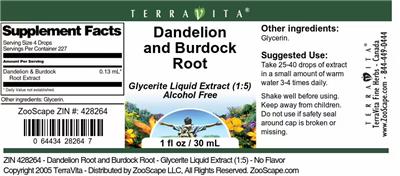 Photo of the TerraVita Dandelion and Burdock Root label