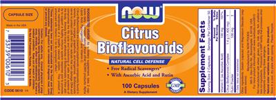 Photo of the NOW Citrus Bioflavonoids label