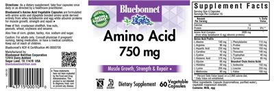 Photo of the Bluebonnet Amino Acid 750 mg label