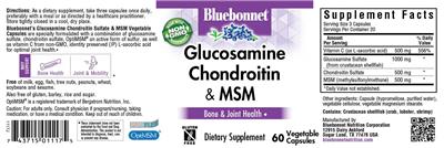 Photo of the Bluebonnet Glucosamine Chondroitin & MSM label