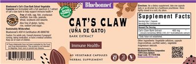 Photo of the Bluebonnet Cat's Claw (Una De Gato) Bark Extract label