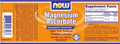 Photo of the NOW Magnesium Ascorbate label