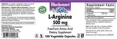 Photo of the Bluebonnet L-Arginine 500 mg label