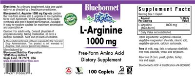 Photo of the Bluebonnet L-Arginine 1000 mg label