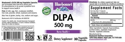 Photo of the Bluebonnet DLPA 500 mg label