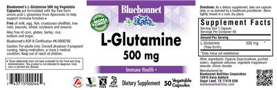 Photo of the Bluebonnet L-Glutamine 500 mg label