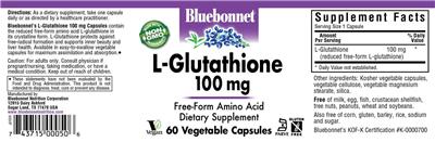 Photo of the Bluebonnet L-Glutathione 100 mg label