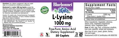 Photo of the Bluebonnet L-Lysine 1000 mg label
