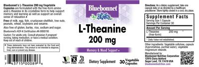 Photo of the Bluebonnet L-Theanine 200 mg label