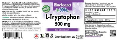 Photo of the Bluebonnet L-Tryptophan 500 mg label