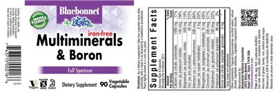 Photo of the Bluebonnet Multiminerals & Boron Iron-Free label