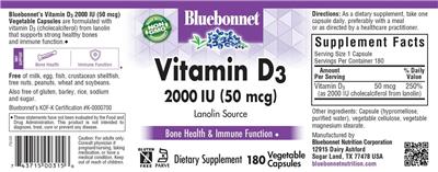 Photo of the Bluebonnet Vitamin D3 2000 IU (50 mcg) label