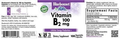 Photo of the Bluebonnet Vitamin B2 100 mg label