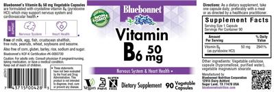 Photo of the Bluebonnet Vitamin B6 50 mg label
