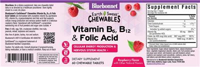 Photo of the Bluebonnet EarthSweet Chewables Vitamin B6, B12 & Folic Acid Raspberry Flavor label