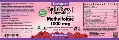 Photo of the Bluebonnet EarthSweet Chewables CellularActive Methylfolate 1000 mcg label