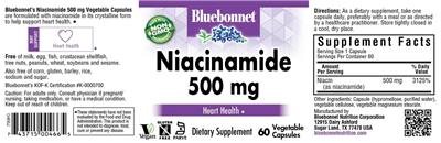 Photo of the Bluebonnet Niacinamide 500 mg label