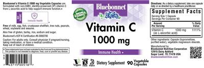 Photo of the Bluebonnet Vitamin C 1000 mg label