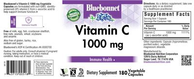 Photo of the Bluebonnet Vitamin C 1000 mg label