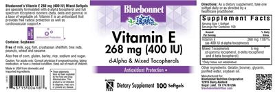 Photo of the Bluebonnet Vitamin E 268 mg (400 IU) label