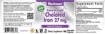 Photo of the Bluebonnet Extra-Strength Chelated Iron 27 mg label