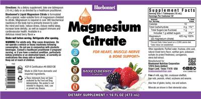 Photo of the Bluebonnet Liquid Magnesium Citrate Mixed Berry Flavor label