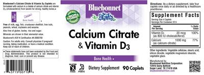 Photo of the Bluebonnet Calcium Citrate & Vitamin D3 label